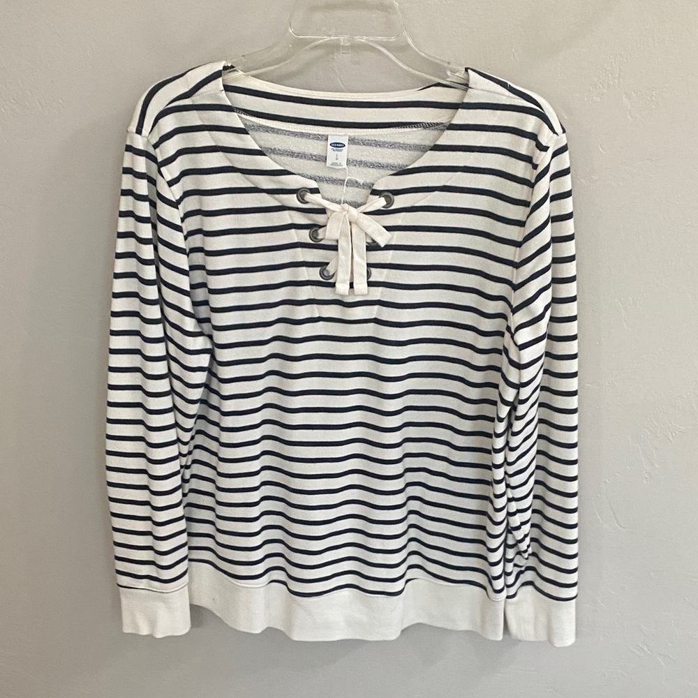 Old Navy Black and White Striped Lace-Up Top